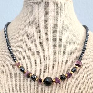 Vintage Amethyst and Hematite Beaded Necklace
